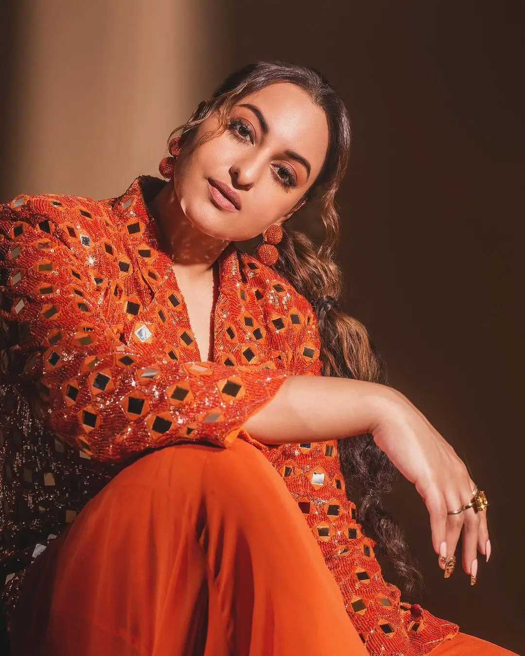 SONAKSHI SINHA WEARING BEAUTIFUL ORANGE GOWN